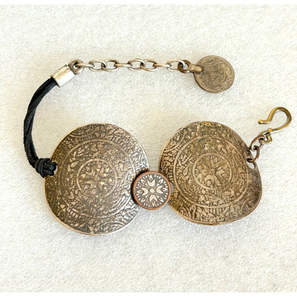 Vintage Ottoman Coin Medallion Bracelet Boho Tribal Mixed Media